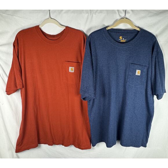 Lot 2 Carhartt Mens XL Original Fit Short Sleeve Orange Blue Pocket T-Shirts - Picture 1 of 6